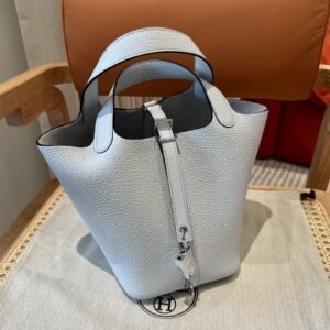 Picotin Lock Bleu Brume Silver Hardware Leather 18CM