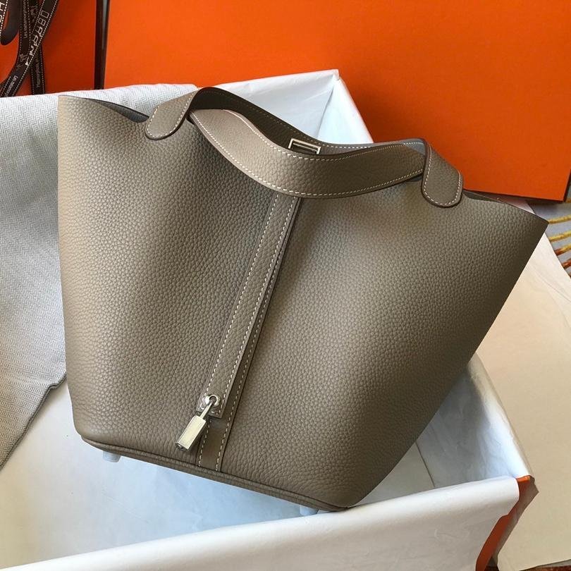 Picotin Lock Light Grey Silver Hardware Clémence Leather 18CM/22CM - 图片 2