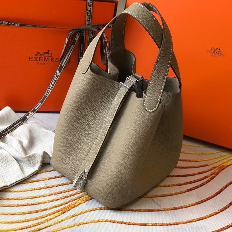 Picotin Lock Light Grey Silver Hardware Clémence Leather 18CM/22CM - 图片 3