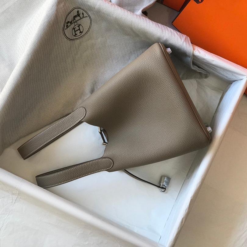 Picotin Lock Light Grey Silver Hardware Clémence Leather 18CM/22CM - 图片 4