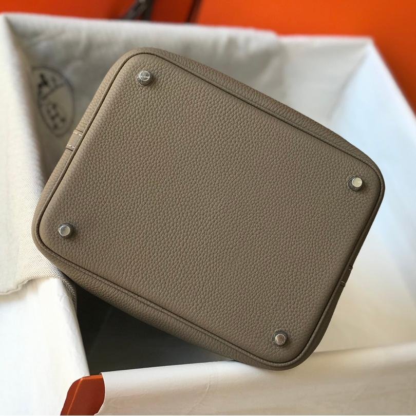 Picotin Lock Light Grey Silver Hardware Clémence Leather 18CM/22CM - 图片 5