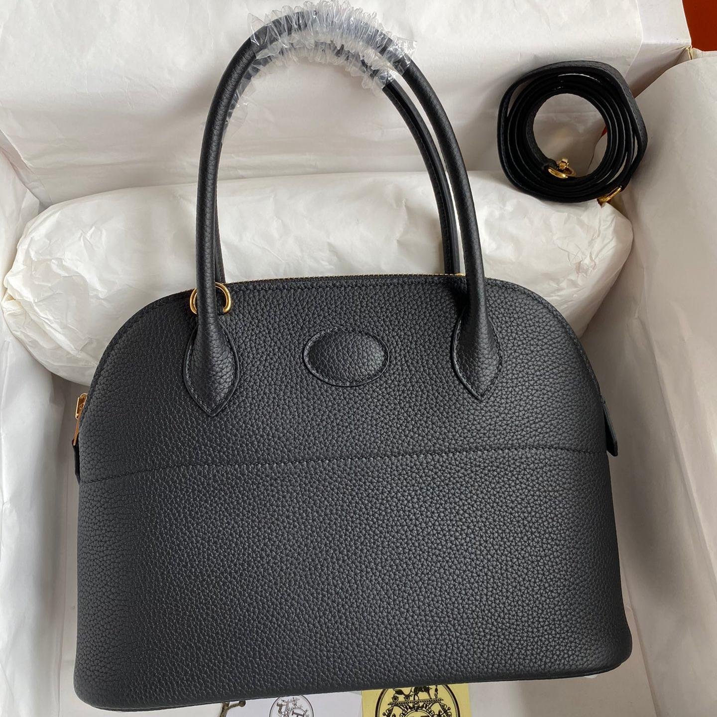 Bolide Black Togo Leather Gold Hardware Waxed Thread 27CM
