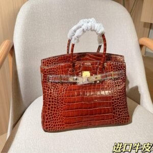 30cm Croc-Embossed Calfskin Tote – Heritage-Inspired Birkin Elegance