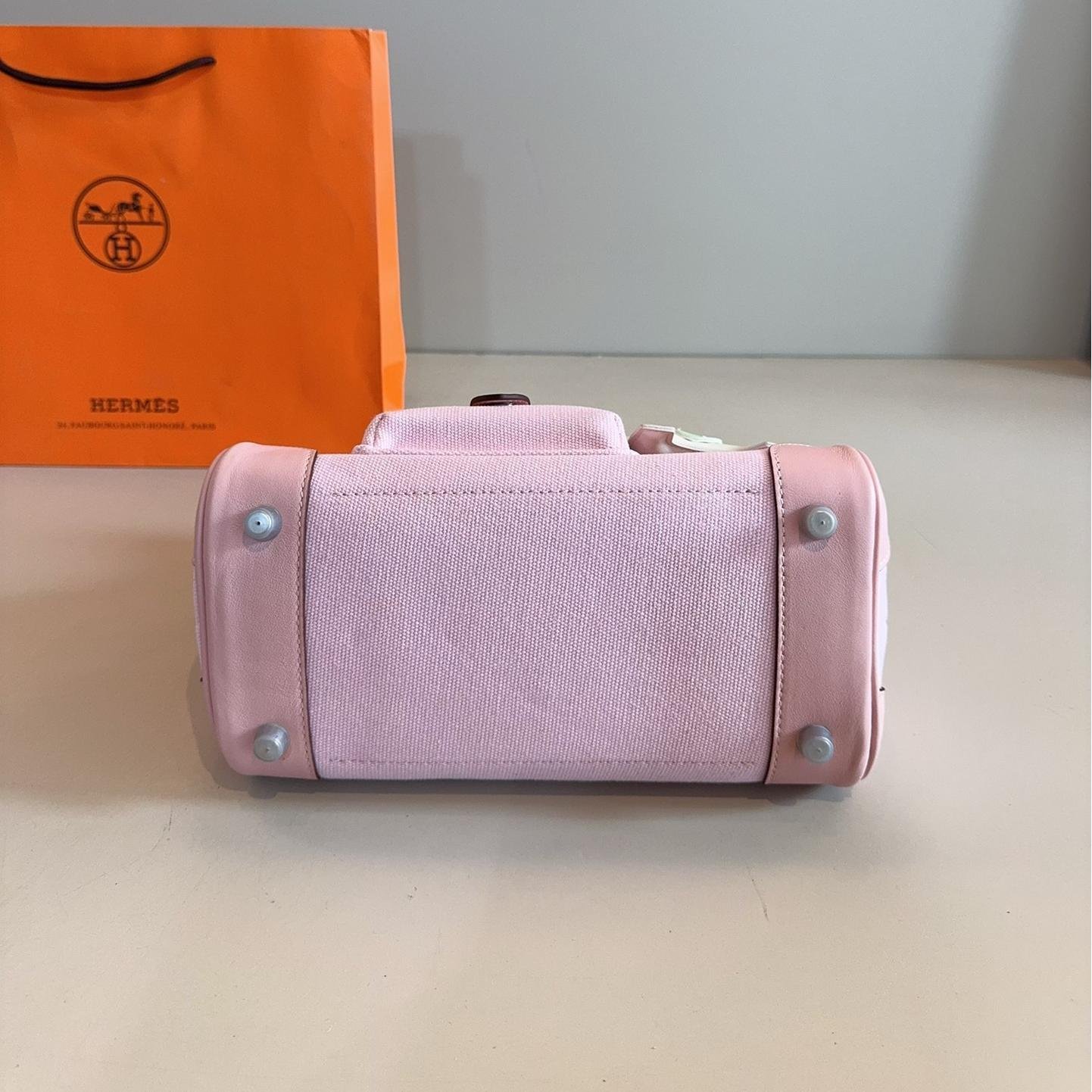 Hermès Cargo Kelly Bag in Sakura Pink – Canvas & Calfskin Top Handle 25cm - 图片 5