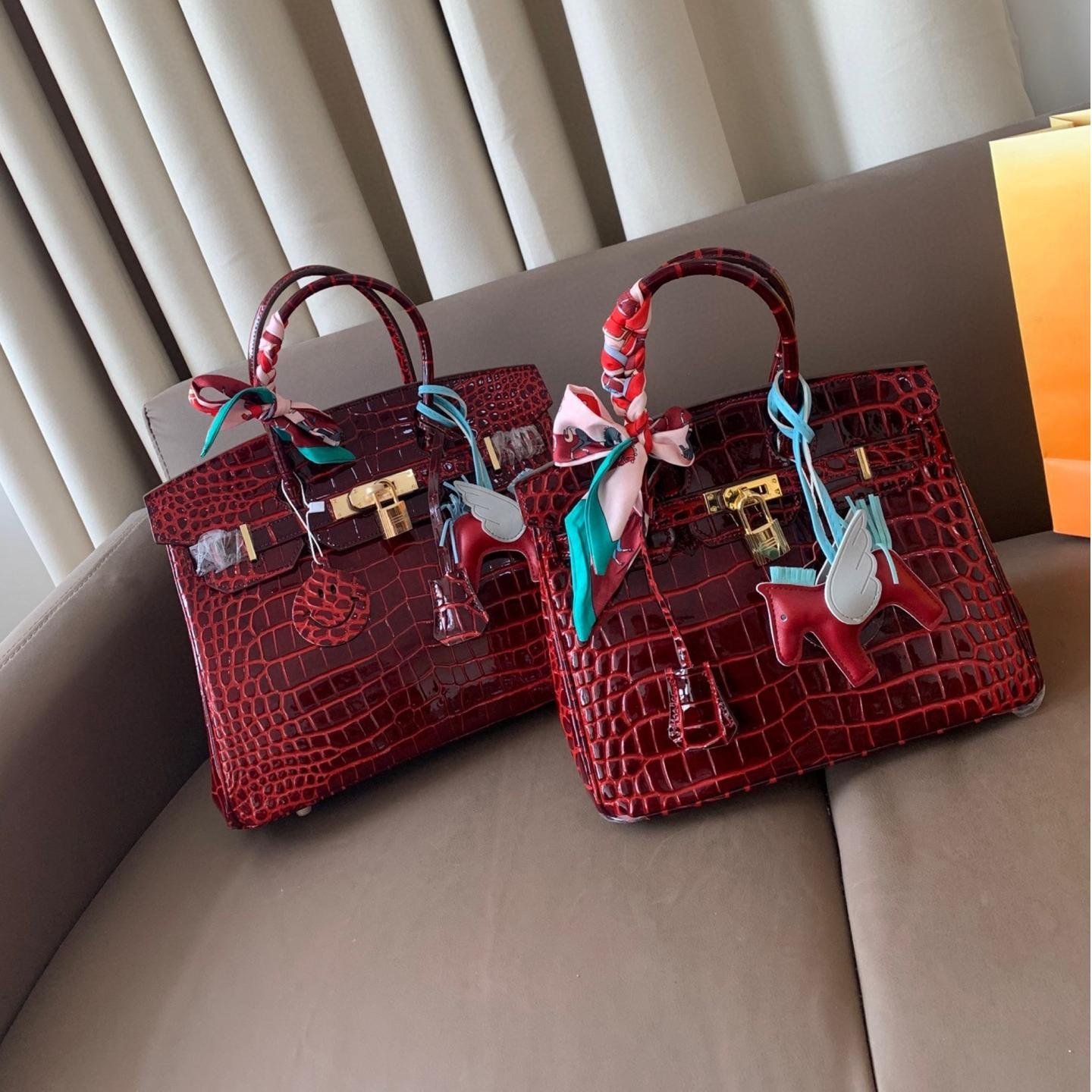 Birkin 25 & 30 in Glossy Burgundy Croc-Embossed Leather – Radiant Luxury in a Rare Silhouette