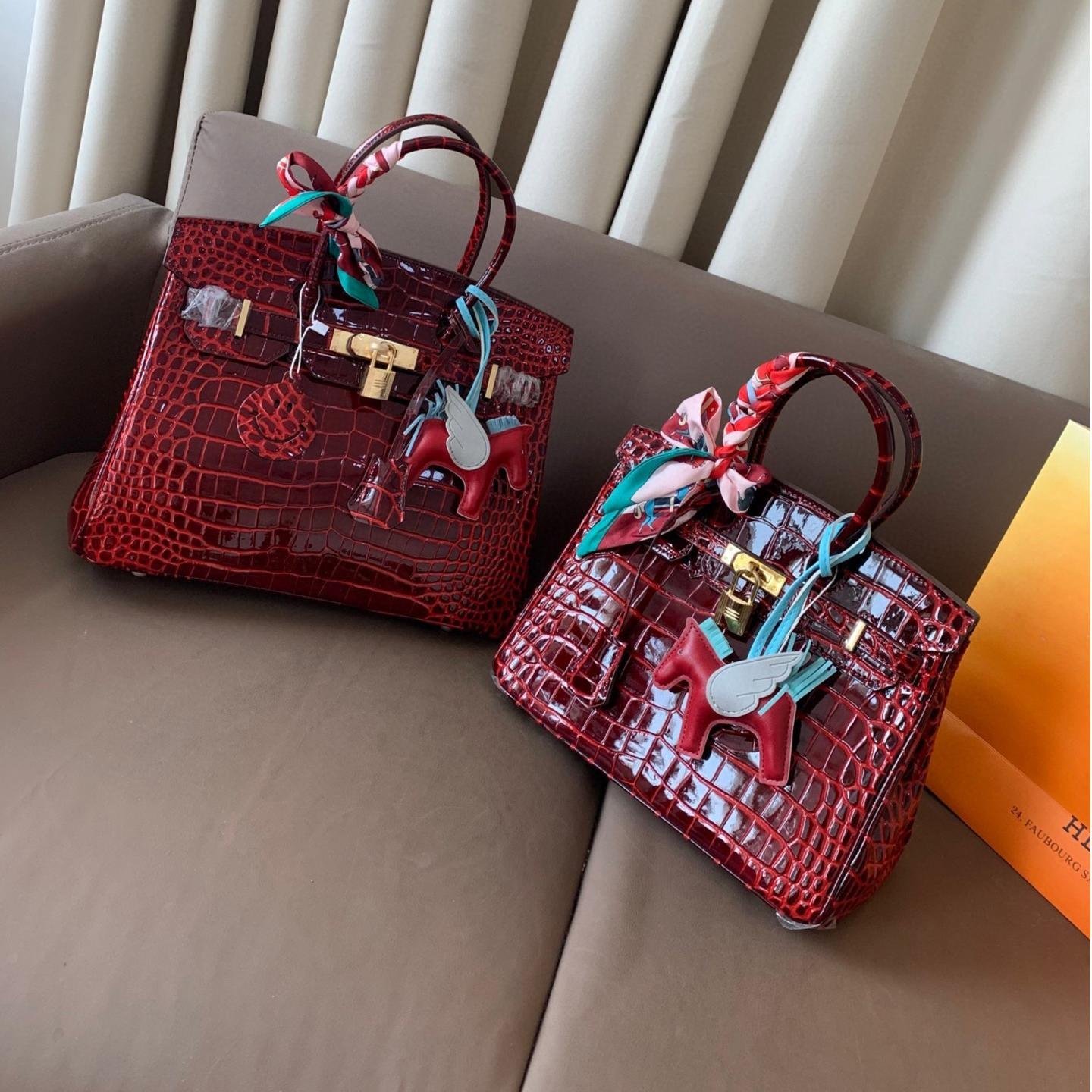 Birkin 25 & 30 in Glossy Burgundy Croc-Embossed Leather – Radiant Luxury in a Rare Silhouette - 图片 2