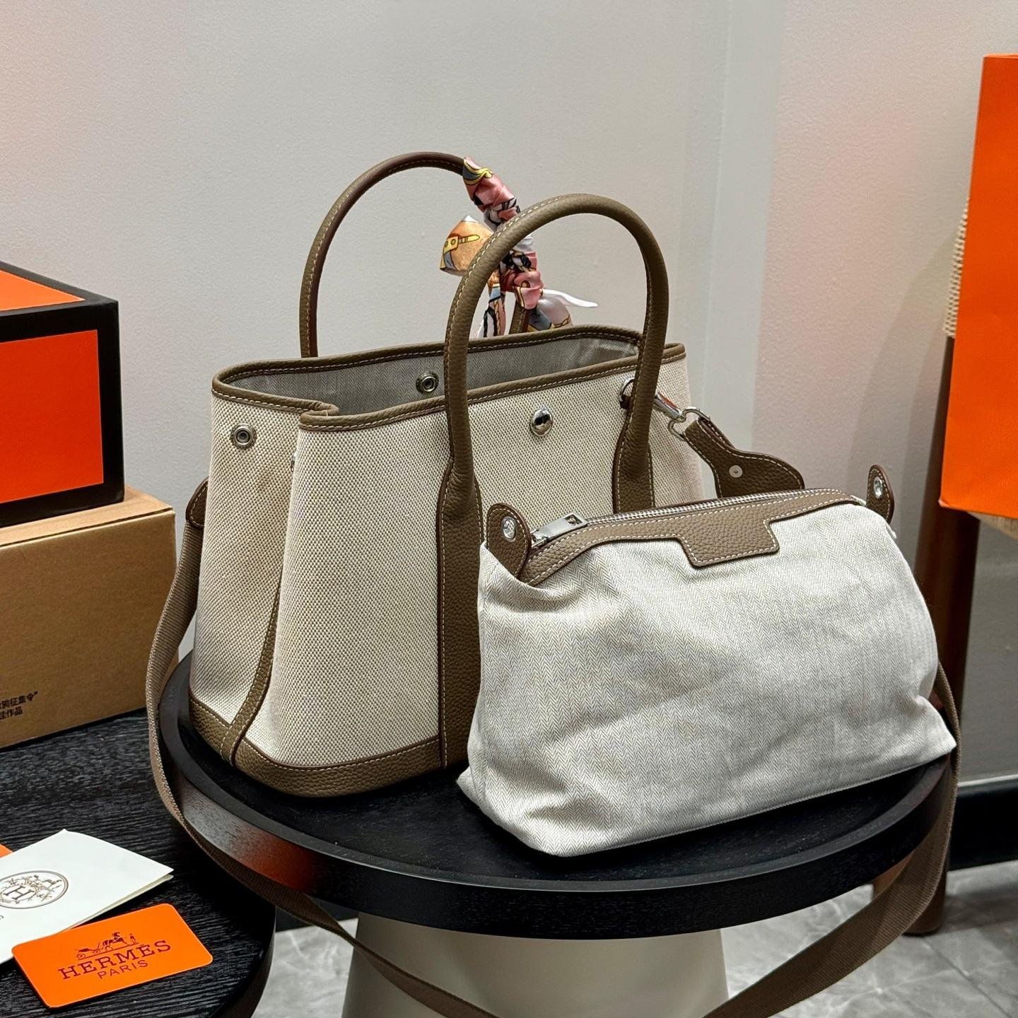 Hermès Garden Party 30 Canvas & Calfskin Tote Bag - 图片 3