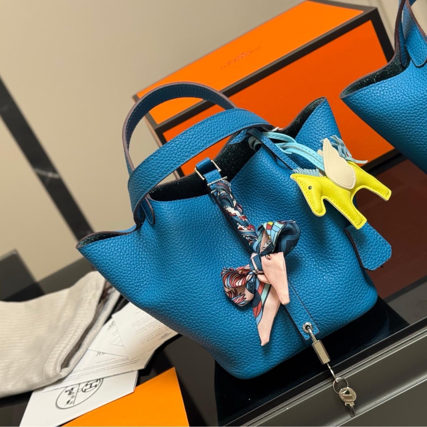 Hermès Picotin 18 in Blue Clemence Leather with Palladium Lock