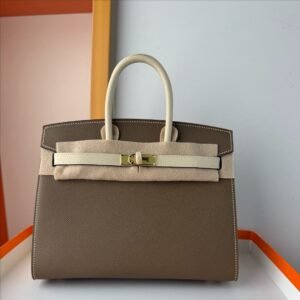 Birkin Platinum 25cm Som Leather [Elephant Gray/Milkshake White] Gold Buckle Hardware
