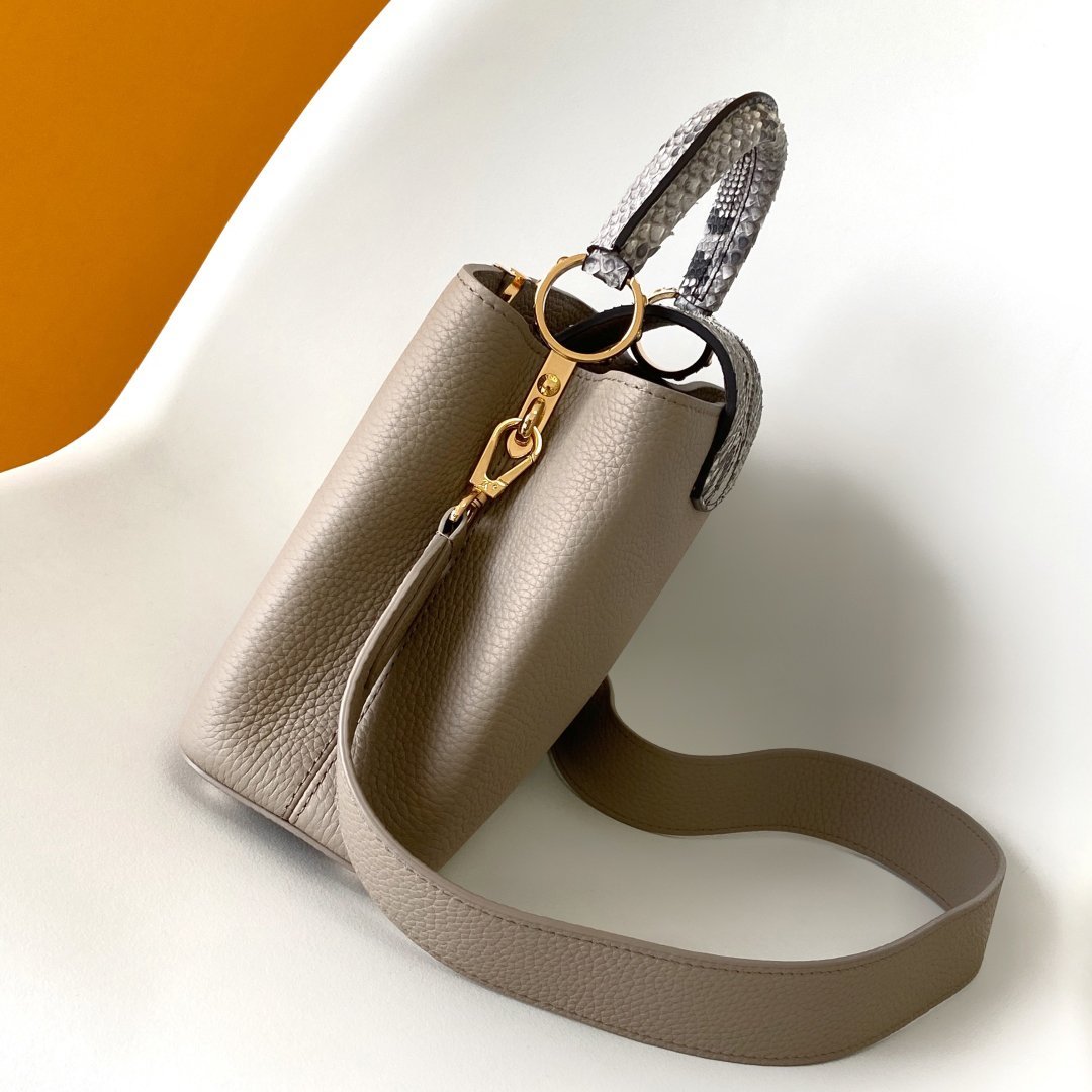 Capucines MINI Light Gray Taurillon Leather with Python Skin 21CM - 图片 2