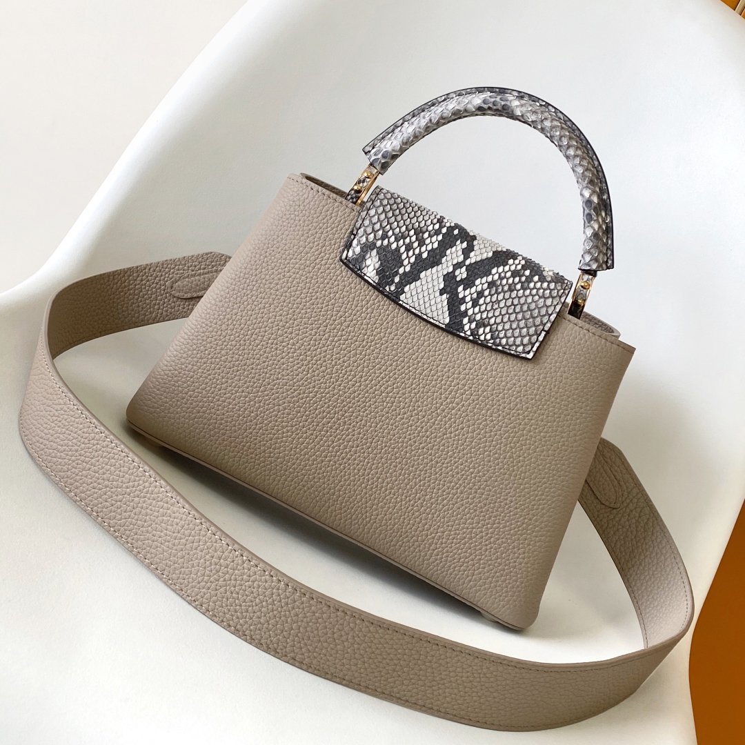 Capucines MINI Light Gray Taurillon Leather with Python Skin 21CM - 图片 3