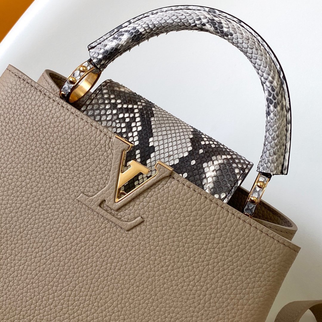 Capucines MINI Light Gray Taurillon Leather with Python Skin 21CM - 图片 5