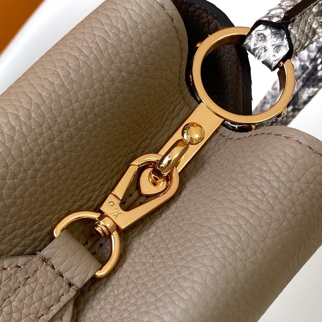 Capucines MINI Light Gray Taurillon Leather with Python Skin 21CM - 图片 7