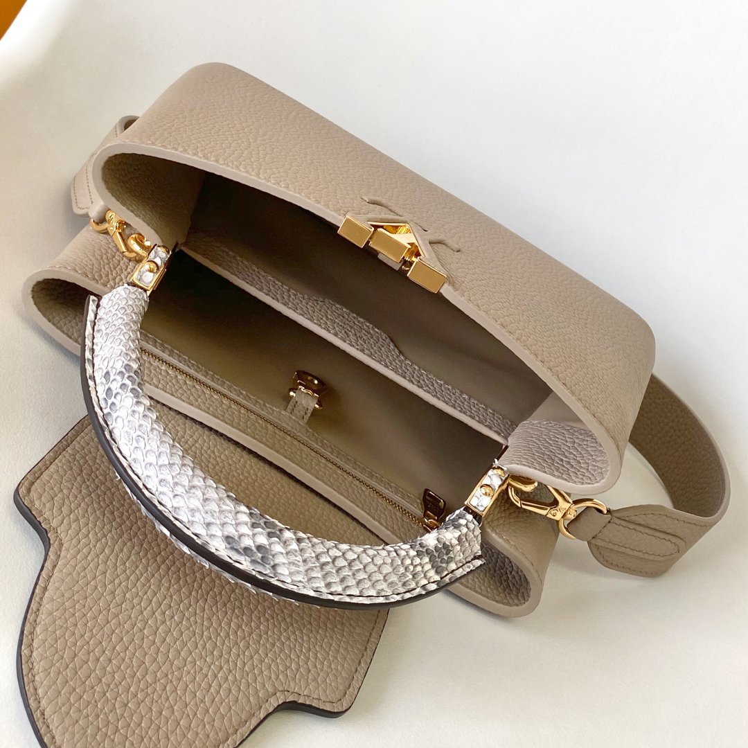 Capucines MINI Light Gray Taurillon Leather with Python Skin 21CM - 图片 8