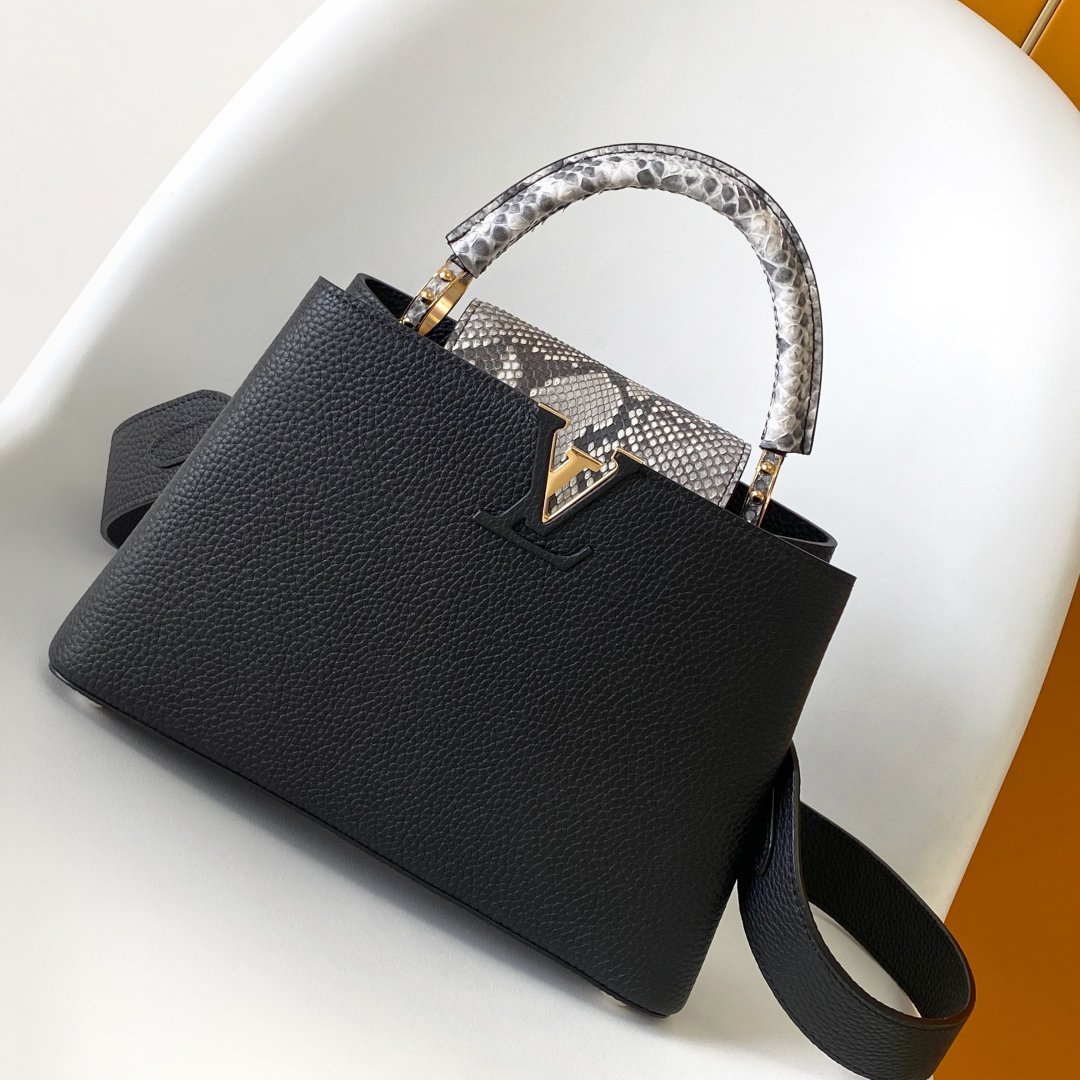 Capucines MINI Black Taurillon Leather with Python Skin 21CM