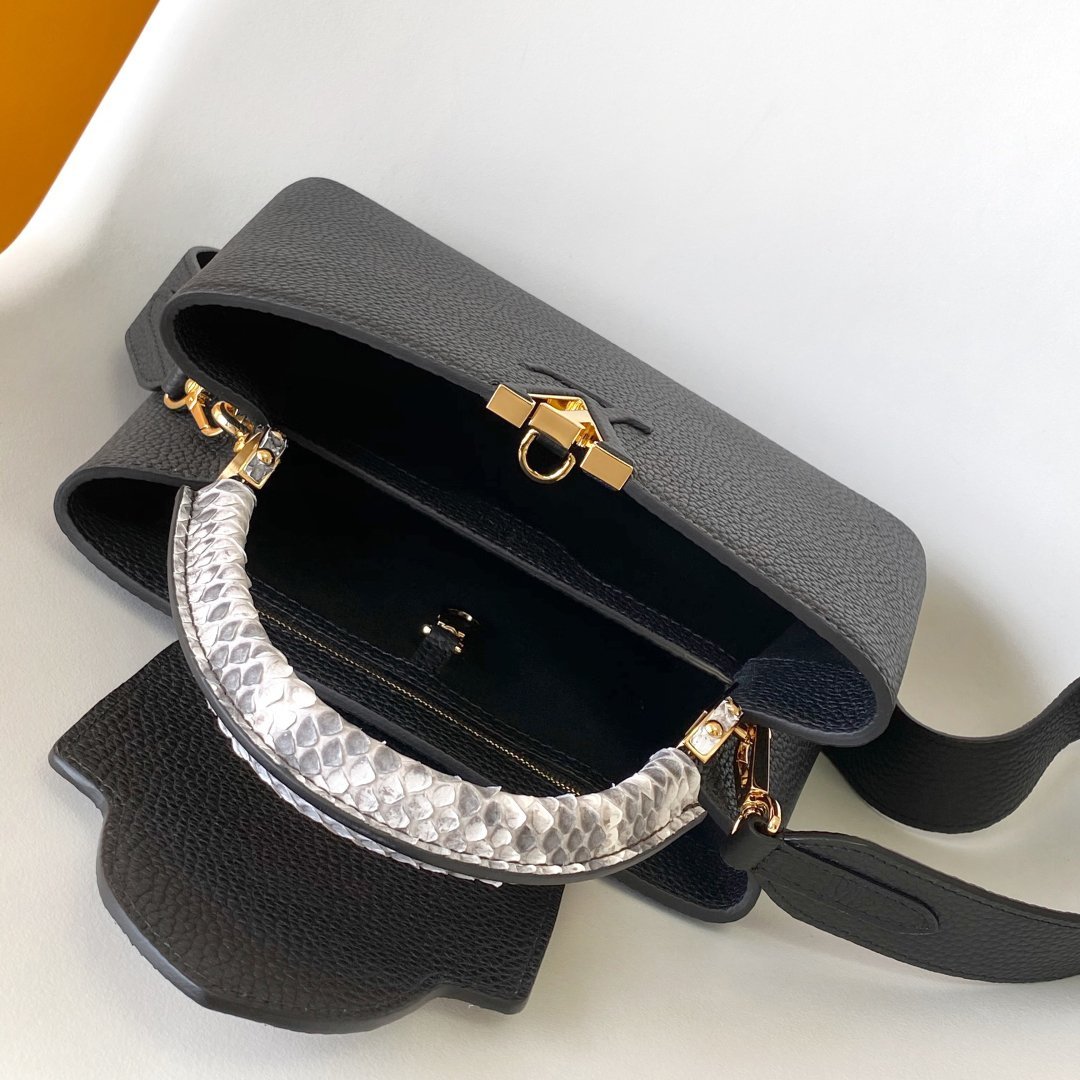 Capucines MINI Black Taurillon Leather with Python Skin 21CM - 图片 8