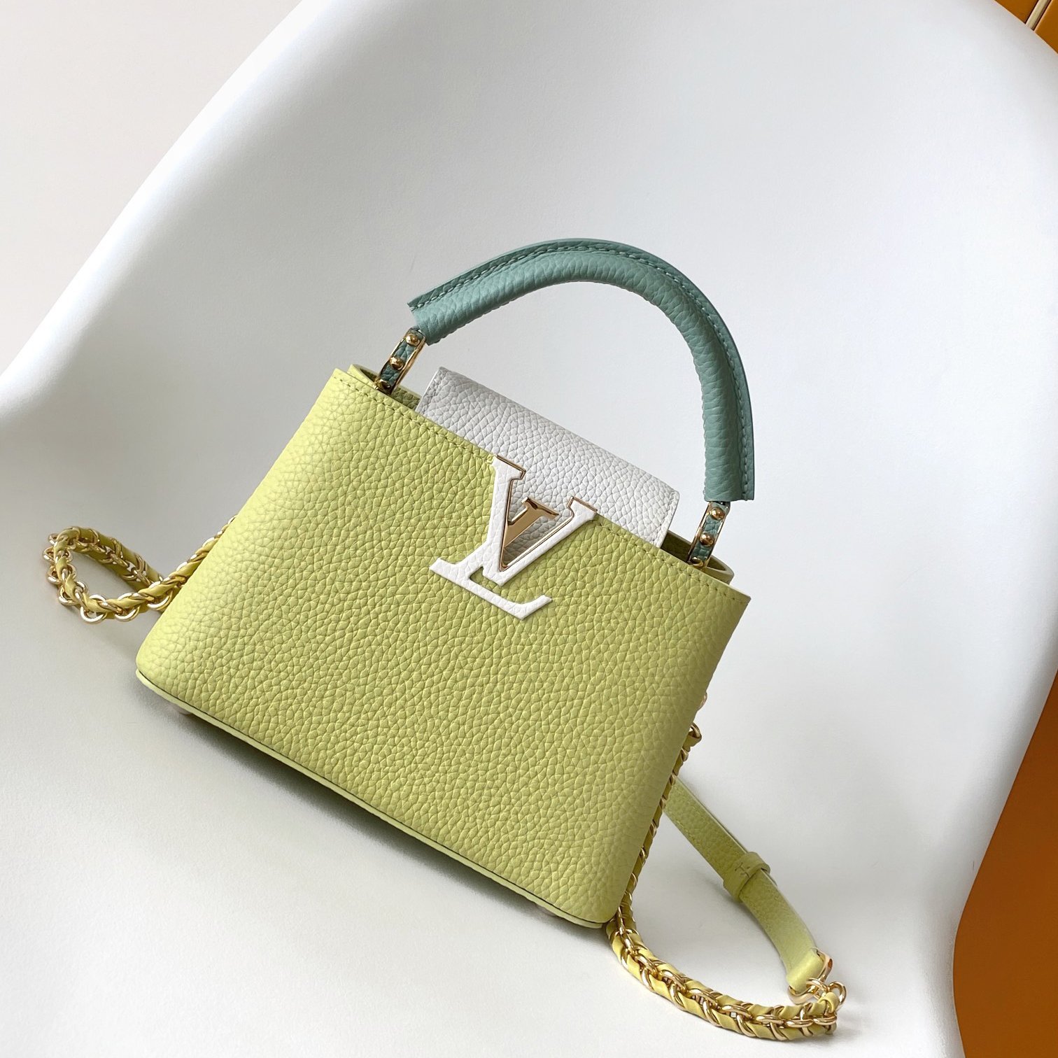 Capucines MINI Lemon Yellow Taurillon Leather 21CM