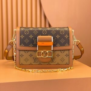 Dauphine MM Brown/Khaki Coated Canvas and Leather 25CM