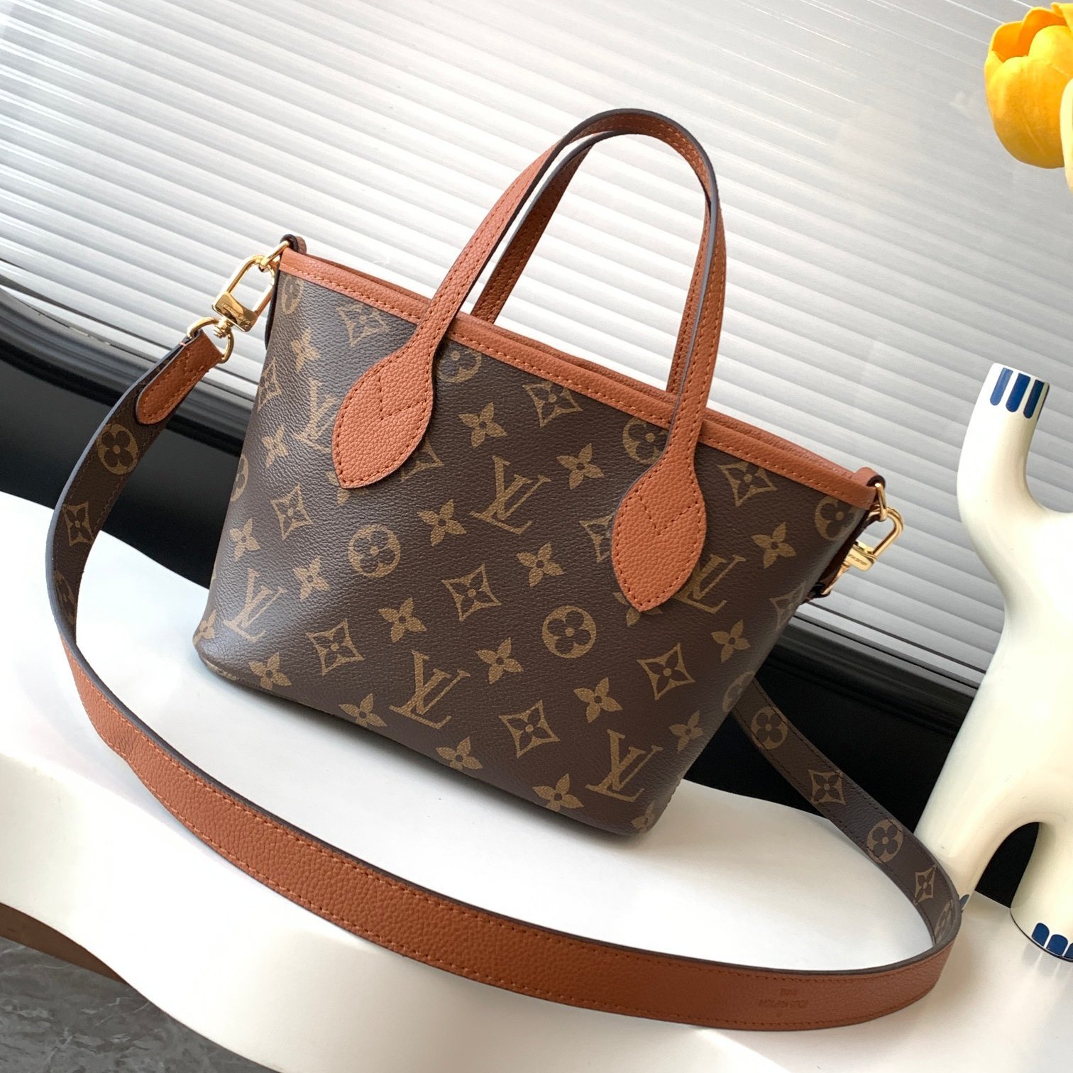 Neverfull BB Brown Canvas with Caramel Leather 24CM