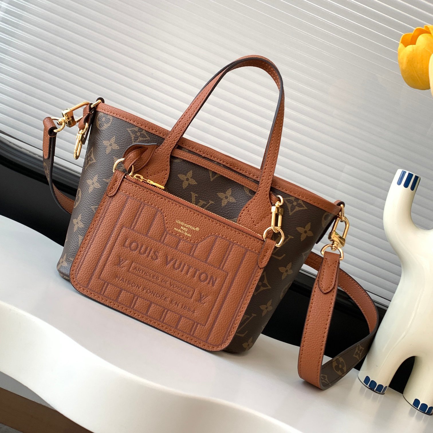 Neverfull BB Brown Canvas with Caramel Leather 24CM - 图片 2