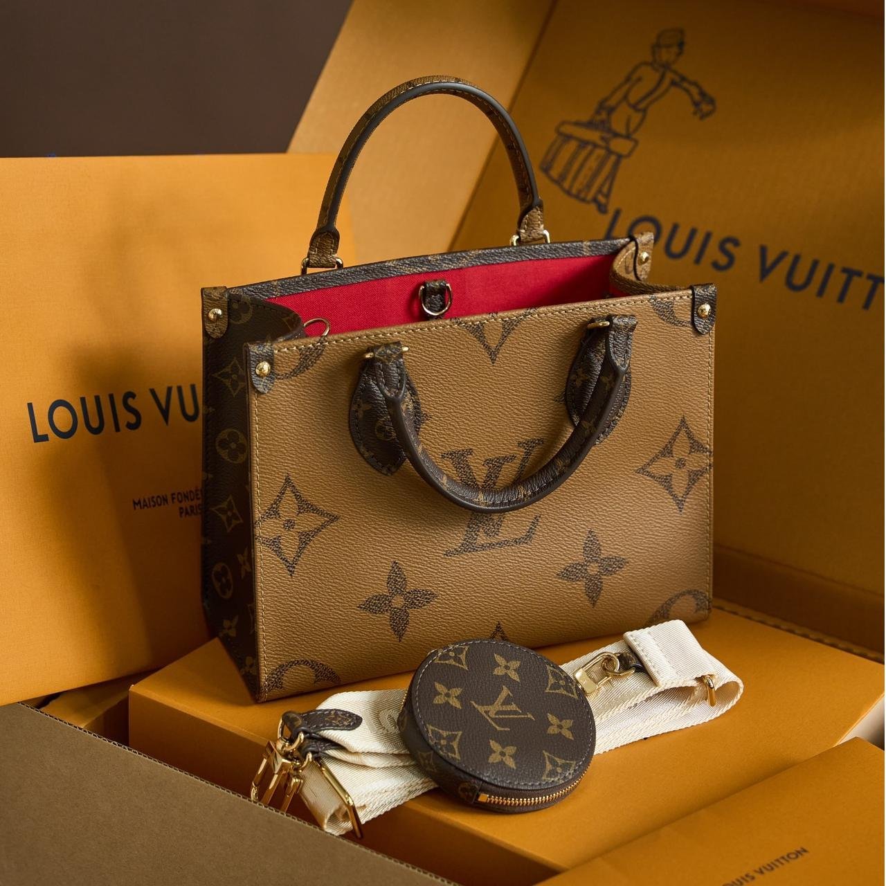 OnTheGo BB Coated Canvas Tote in Khaki, 25cm with Factory-Matched Leather and Hardware