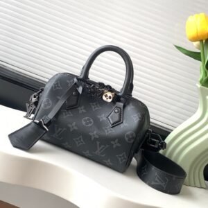 Nano Speedy Black Monogram Leather 18CM