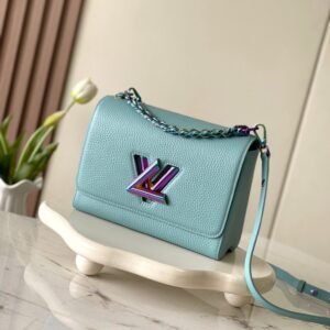 Twist Grained Calfskin Shoulder Bag in Mint Blue with Iridescent Hardware, 23cm Limited Edition