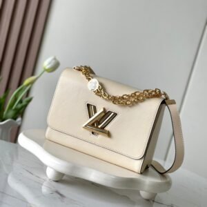 Twist Epi Leather Shoulder Bag in Creamy Pearl White with Gold Hardware, 23cm Elegant Edition