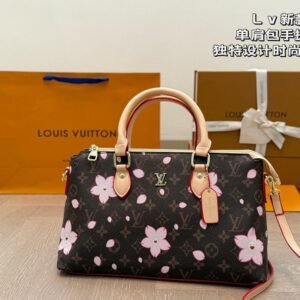 LV Sakura Print Shoulder Tote – Elegant Monogram Floral Handbag 32CM