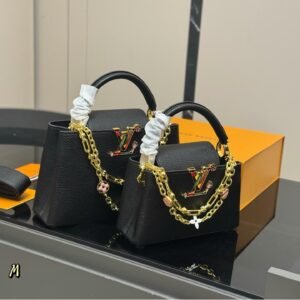 Luxury Taurillon Leather Handbag – LV Capucines with Chain Charm 23CM/28CM