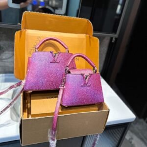 Luxury Pink Glitter LV Capucines Bag with Top Handle – Elegant Shoulder Bag 20CM/27CM