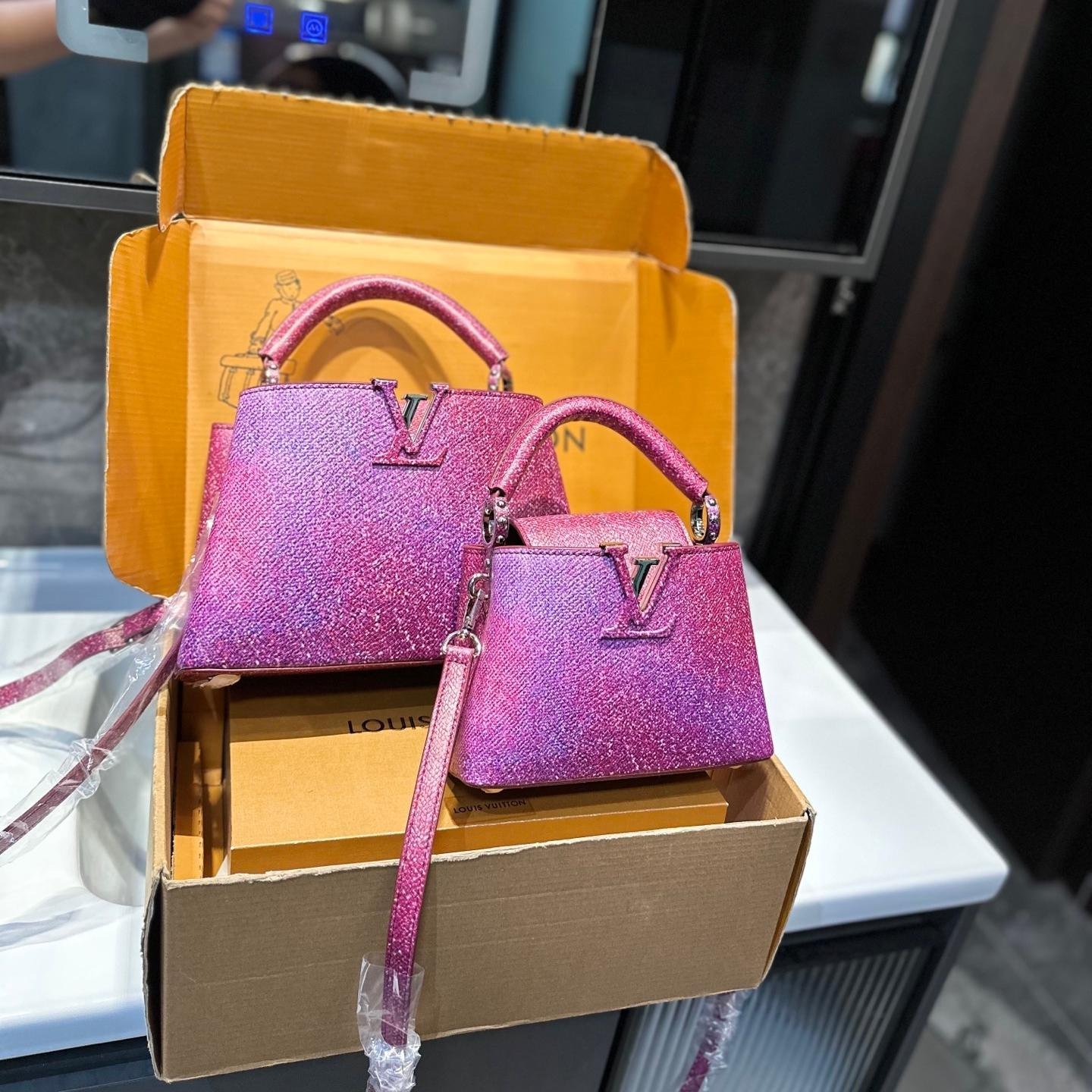 Luxury Pink Glitter LV Capucines Bag with Top Handle – Elegant Shoulder Bag 20CM/27CM
