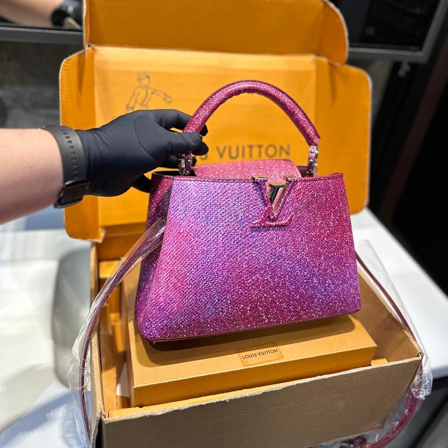 Luxury Pink Glitter LV Capucines Bag with Top Handle – Elegant Shoulder Bag 20CM/27CM - 图片 2