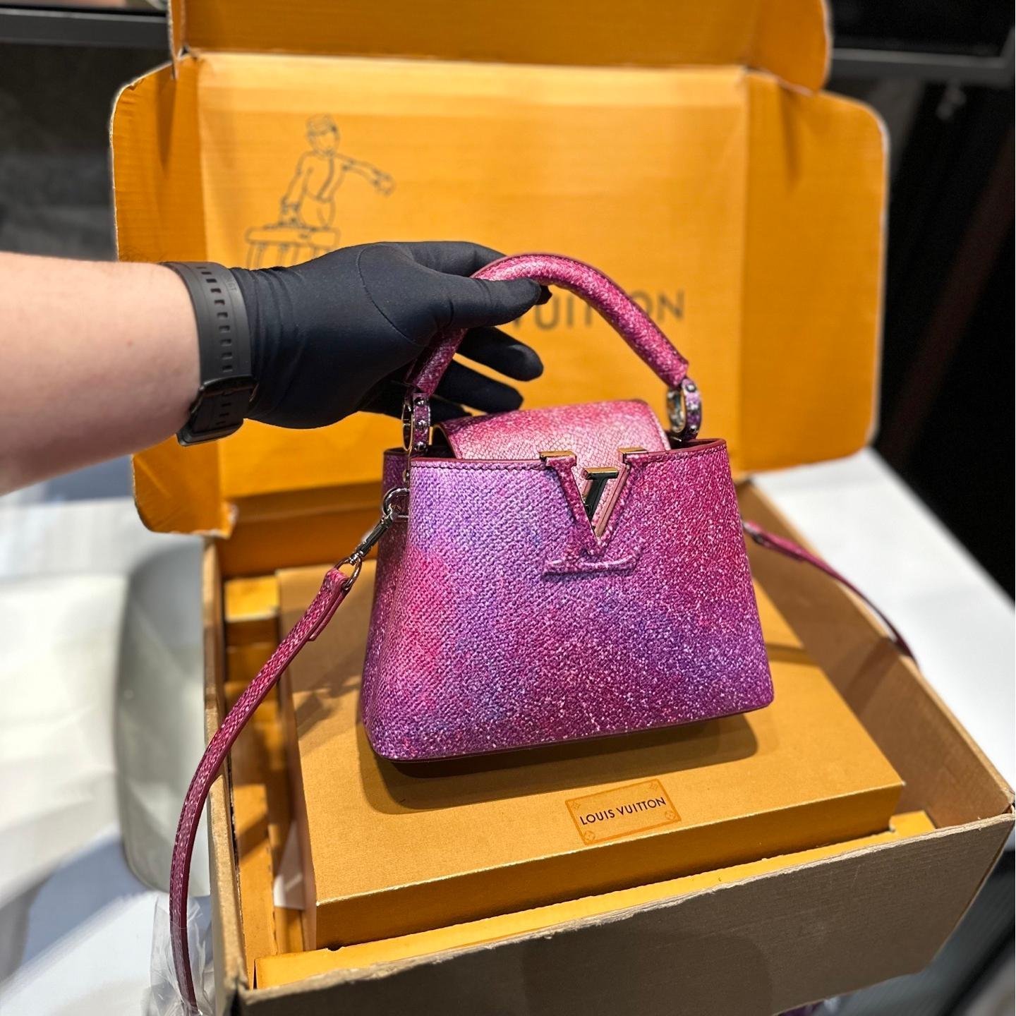 Luxury Pink Glitter LV Capucines Bag with Top Handle – Elegant Shoulder Bag 20CM/27CM - 图片 3