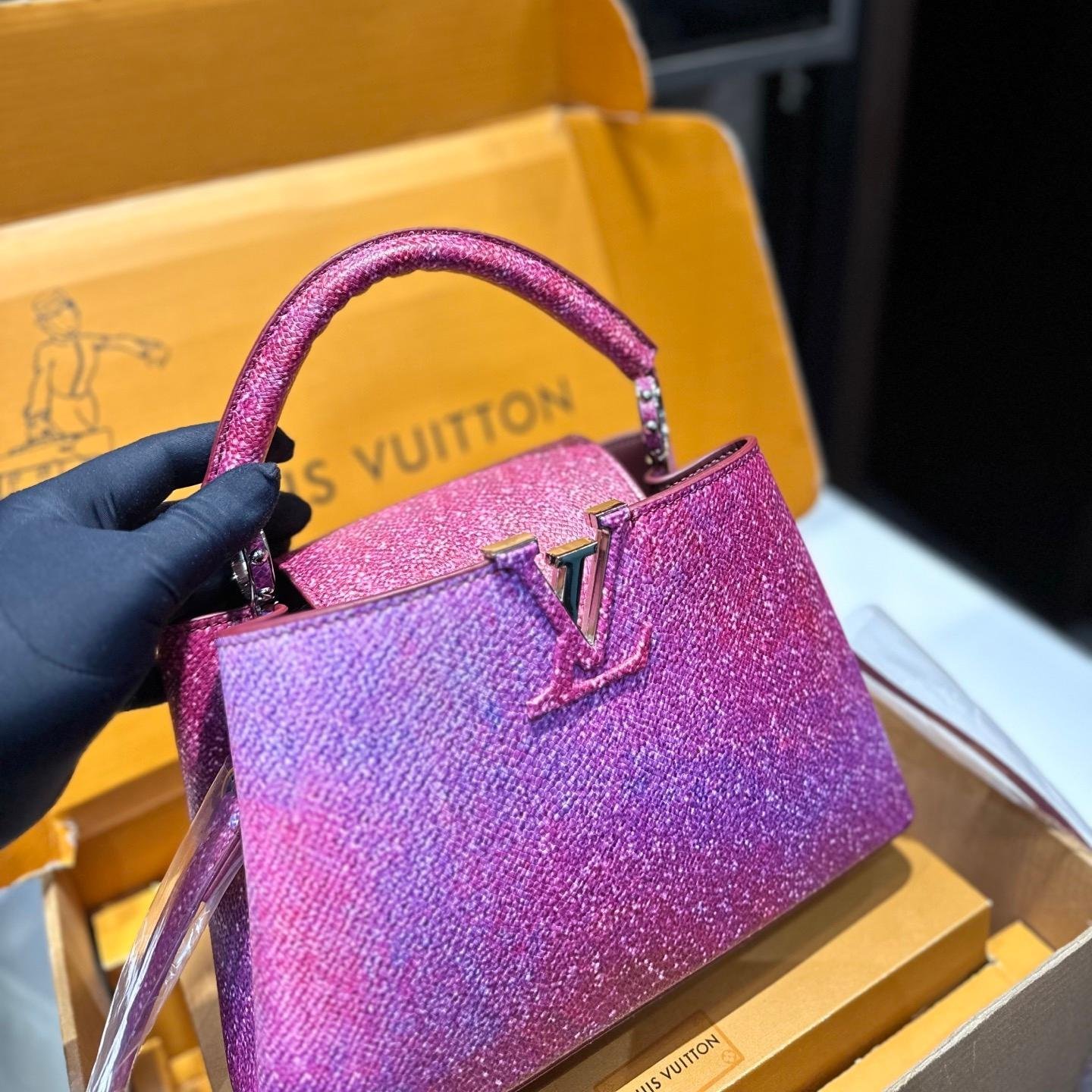 Luxury Pink Glitter LV Capucines Bag with Top Handle – Elegant Shoulder Bag 20CM/27CM - 图片 4