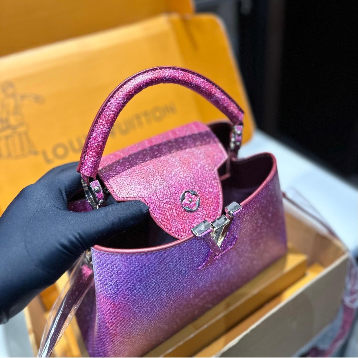 Luxury Pink Glitter LV Capucines Bag with Top Handle – Elegant Shoulder Bag 20CM/27CM - 图片 5