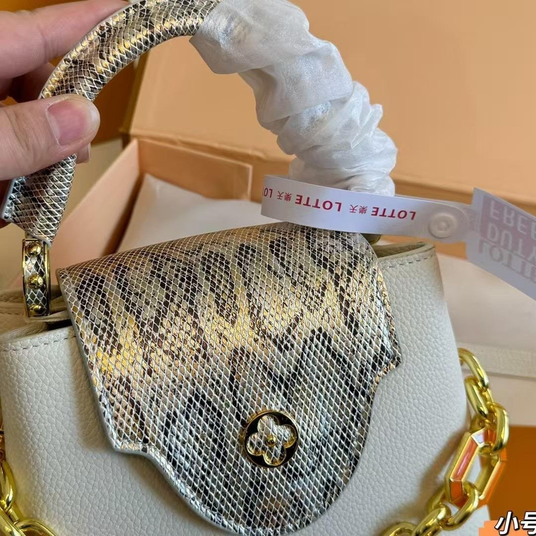 Luxury LV Capucines Mini Handbag with Python Handle & Chain Detail 20CM - 图片 3