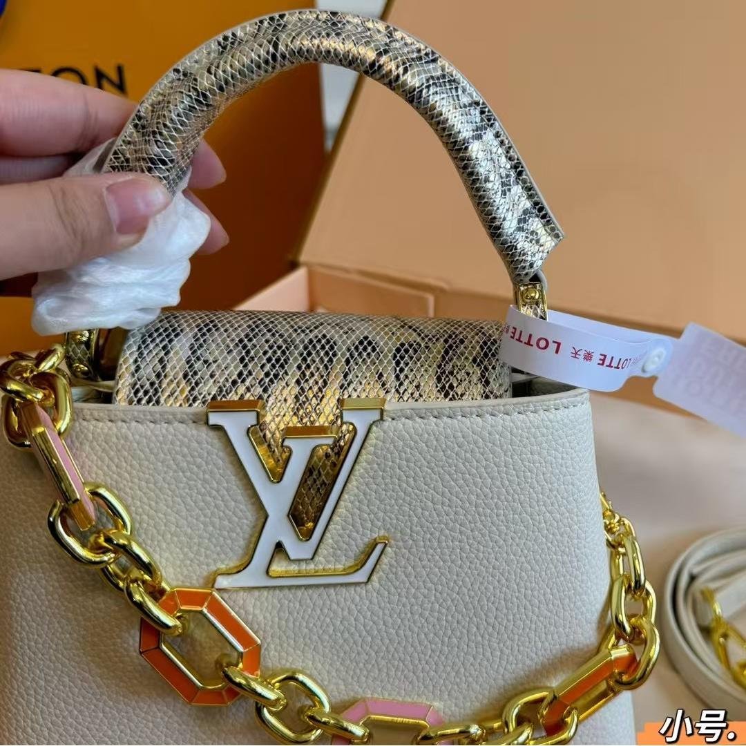Luxury LV Capucines Mini Handbag with Python Handle & Chain Detail 20CM - 图片 5