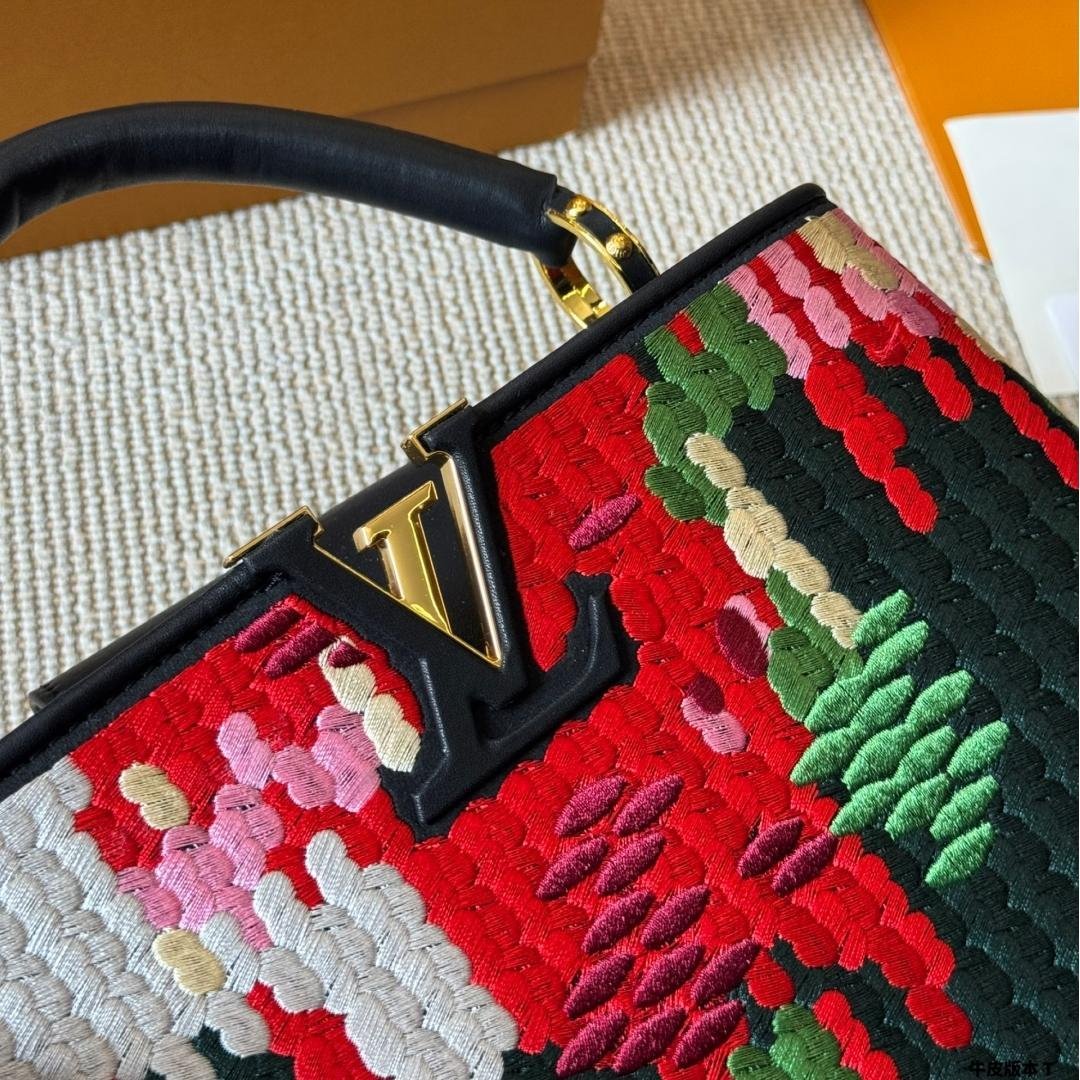 Luxury Floral Embroidered Capucines Bag with Black Leather Trim 20CM/27CM - 图片 8