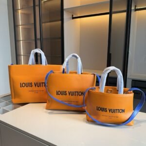 Louis Vuitton Orange Leather Logo Tote – Unisex Shopper Bag 28CM/39CM/43CM
