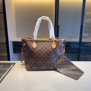 Limited Edition Cherry Monogram Neverfull Tote Bag with Pouch 33CM