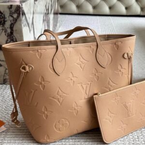 Classic Neverfull MM Tote in Beige Monogram Empreinte Leather with Removable Pouch – 32CM