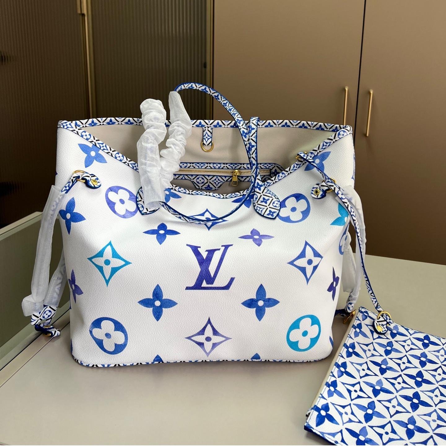 Blue Gradient Monogram Neverfull Tote Bag with Printed Pouch – 33cm Summer Edition