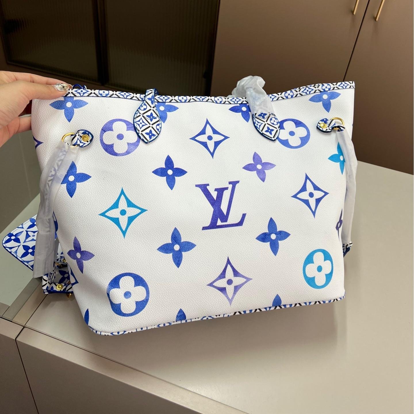 Blue Gradient Monogram Neverfull Tote Bag with Printed Pouch – 33cm Summer Edition - 图片 4