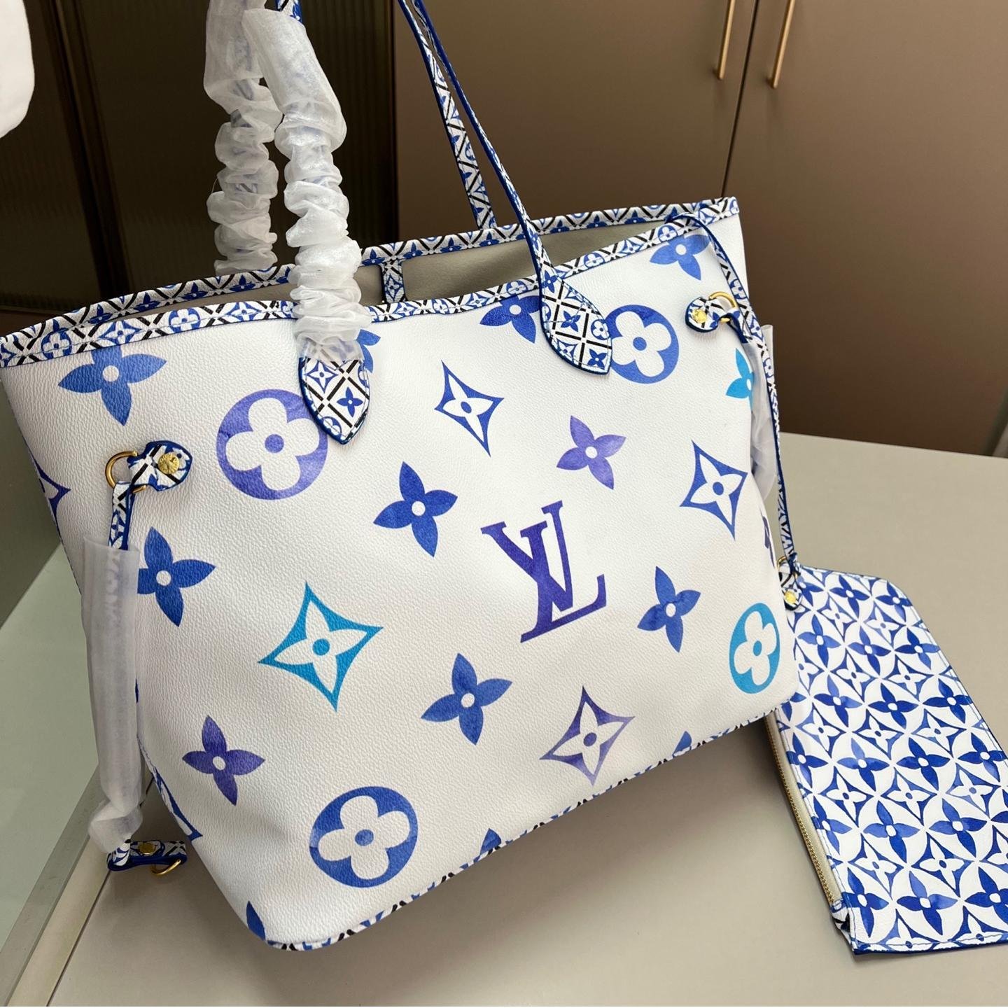 Blue Gradient Monogram Neverfull Tote Bag with Printed Pouch – 33cm Summer Edition - 图片 6