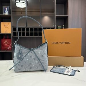 LV CarryAll Bag in Blue Denim Jacquard – 30cm Shoulder & Crossbody Tote