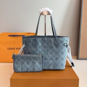 Mini Denim Monogram Neverfull Tote Bag with Pouch – 28cm Casual Chic Edition
