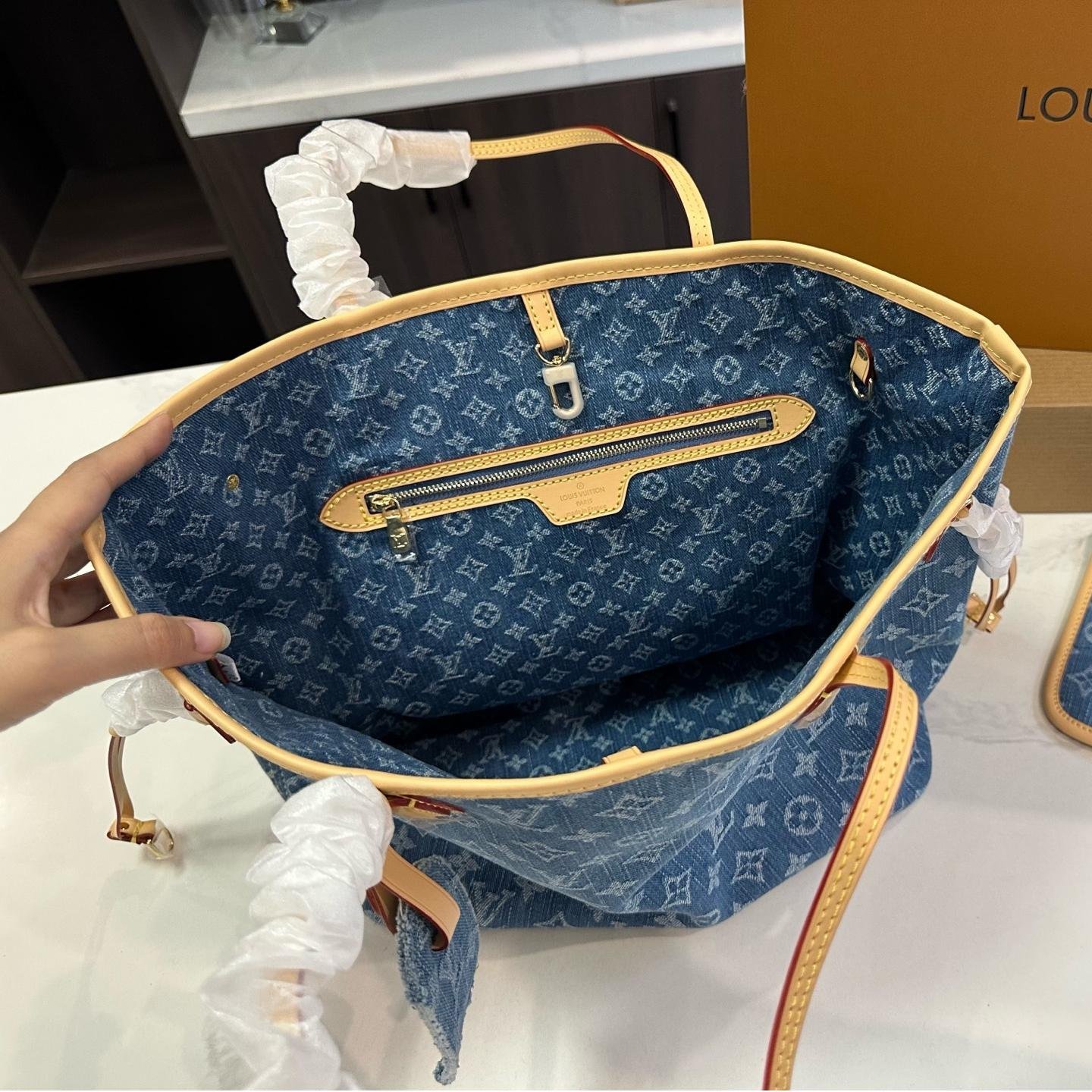 Medium Denim Monogram Neverfull Tote – 32cm Classic Everyday Bag - 图片 9