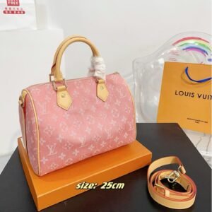 Pink Denim Speedy Bag – Luxury Soft Canvas Tote with Monogram Charm 25CM