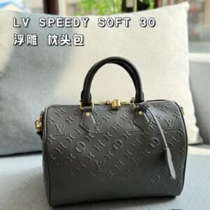 LV Speedy Soft 30 Black Embossed Leather Top Handle Bag – Iconic Pillow Silhouette 30CM